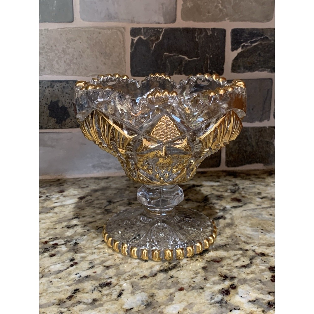 Vintage Nu-Cut by Imperial Pressed Glass Gold Compote Candy Dish #537